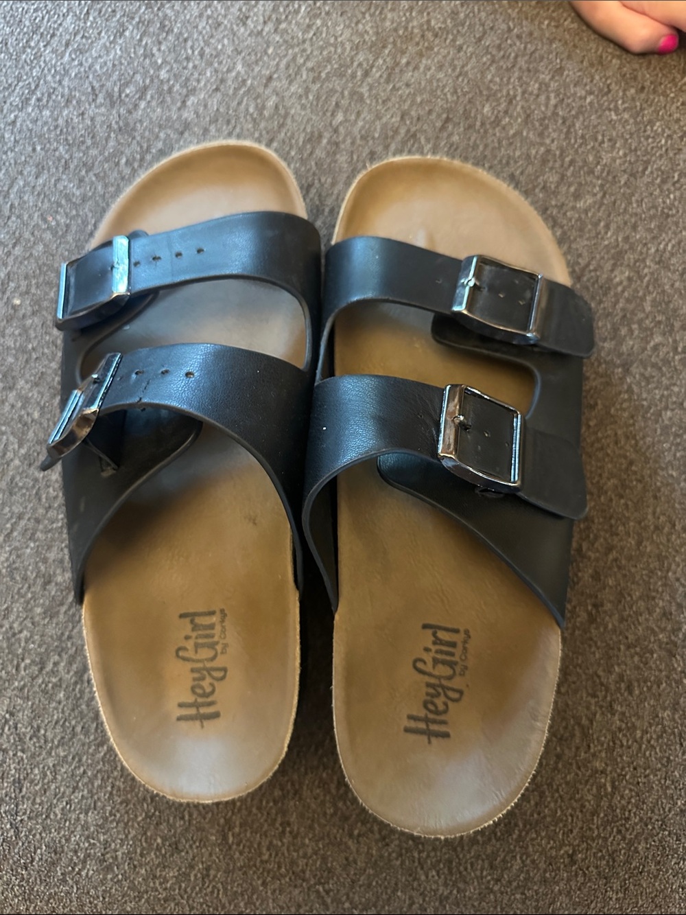 Hey Girl Black Double-Buckle Slide Sandals